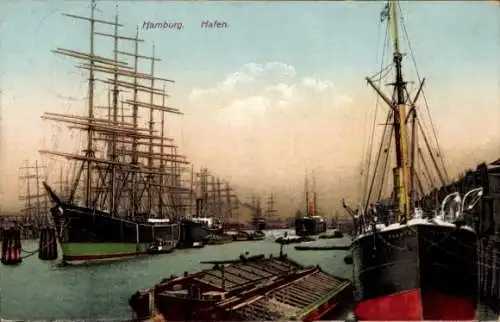 Ak Hamburg, Segelschiffhafen