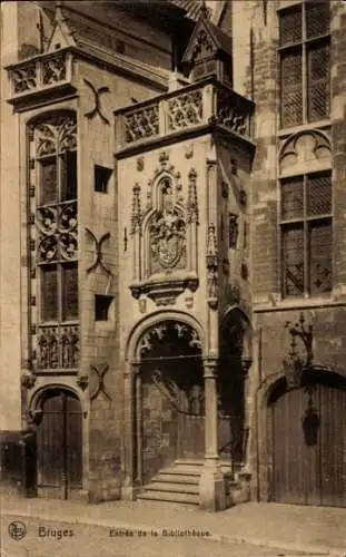 Ak Bruges Brügge Flandern Westflandern, Bibliothek, Eingang