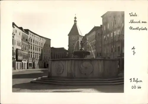 Ak Wels in Oberösterreich, Stadtplatz, Springbrunnen