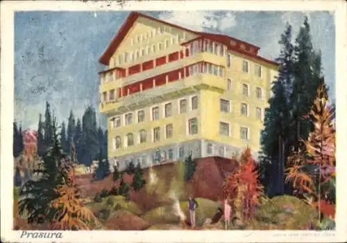 Künstler Ak Prasüra Kt. Graubünden, Jugend-Kurhaus, Kinderklinik Dr. Lichtenhahn