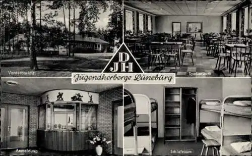 Ak Lüneburg in Niedersachsen, Jugendherberge, Speiseraum, Schlafraum, Anmeldung