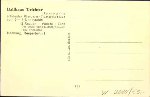 Ak Hamburg Mitte St. Pauli, Ballhaus Trichter, Reeperbahn 1, Innenansicht