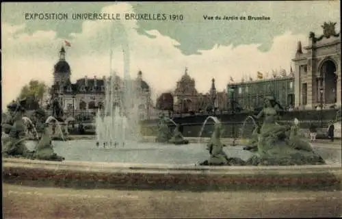 Ak Brüssel Brüssel, Ausstellung 1910, Brunnen und Garten