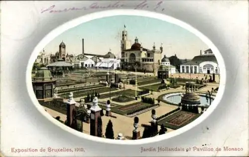 Passepartout Ak Brüssel Brüssel, Weltausstellung 1910, Niederländische Gärten, Monaco-Pavillon