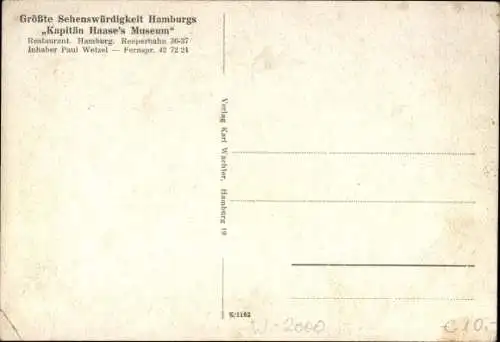 Ak Hamburg Mitte St. Pauli, Reeperbahn, Kapitän Haase's Museum