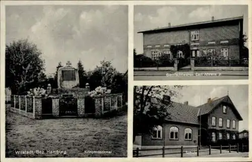 Ak Wilstedt Tangstedt Kreis Stormarn, Kriegerdenkmal, Geschäft Carl Ahrens jr., Schule