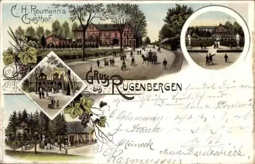 Litho Rugenbergen Bönningstedt, Gasthof, Terrasse, Straßenpartie