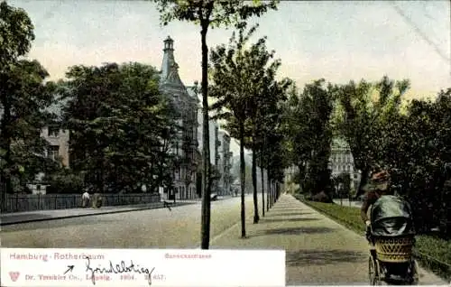 Ak Hamburg Eimsbüttel Rotherbaum, Beneckestraße, Frau mit Kinderwagen