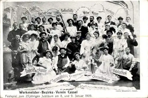 Ak Kassel in Hessen, Werkmeister Bezirks Verein, Gruppenportrait, Festspiel Jubiläum, 1909