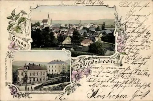 Ak Mitteloderwitz Oderwitz in der Oberlausitz, Totale, Hotel und Restaurant