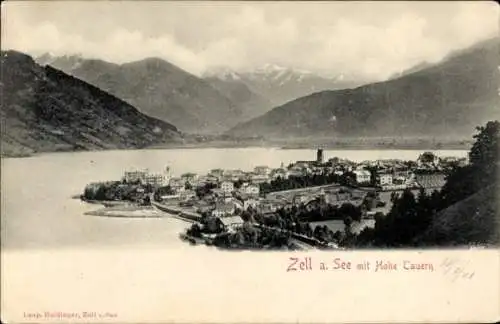 Ak Zell am See Salzburg, Blick auf die Stadt mit Hohe Tauern