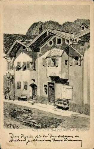 Künstler Ak Golling an der Salzach Salzburg, Dorfpartie