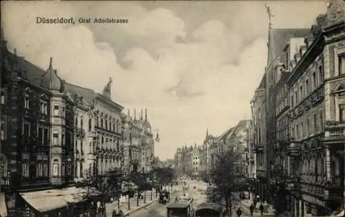 Ak Düsseldorf am Rhein, Graf Adolfstraße, Straßenbahn