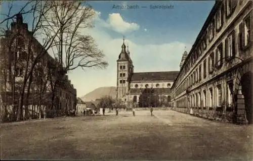 Ak Amorbach im Odenwald Unterfranken, Schlossplatz, Kirche