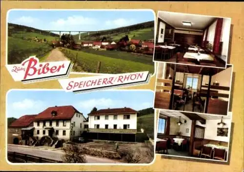 Ak Speicherz bayrische Rhön Motten in Unterfranken, Gasthof Zum Biber, Innenansicht, Brücke