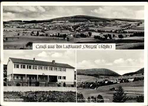 Ak Oberzell Sinntal in Hessen, Neue Schule, Ziegelhütte, Panorama