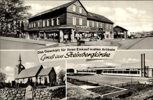 Ak Steinbergkirche in Angeln, Spar Geschäft, Kirche, Schule