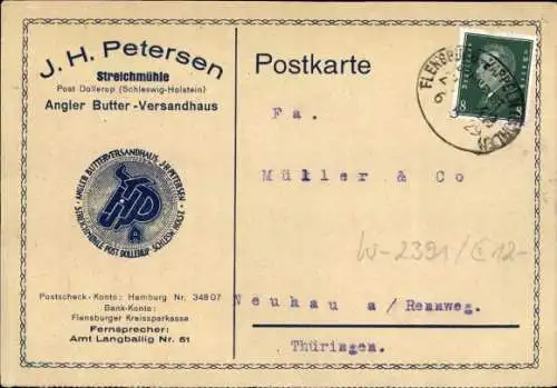 Ak Streichmühle Dollerup in Angeln, J. H. Petersen, Angler Butter-Versandhaus