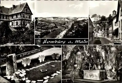 Ak Homburg am Main Triefenstein Unterfranken, Tropfsteinhöhle, Panorama, Denkmal