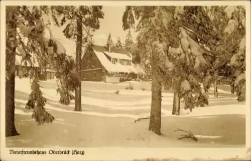 Ak Oderbrück Braunlage im Oberharz, Naturfreundehaus, Winter