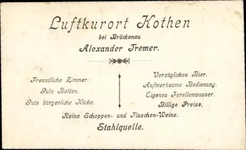 Ak Kothen Motten in der Röhn Unterfranken, Stahlquelle, Gasthaus Alexander Tremer