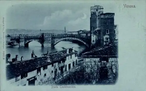 Mondschein Ak Verona Veneto, Ponte Castelvecchio bei Nacht
