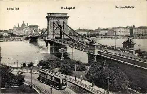 Ak Budapest Ungarn, Kettenbrücke, Straßenbahn