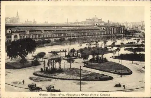 Ak Buenos Aires Argentinien, Plaza Once y Estacion