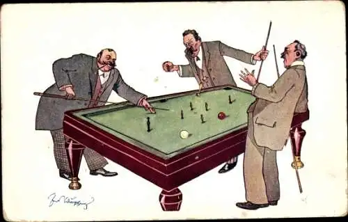 Künstler Ak Schönpflug, Fritz, Männer spielen Billard