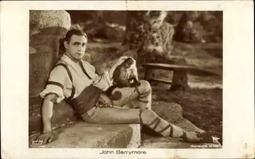 Ak Schauspieler John Barrymore, Portrait mit Affe, Ross Verlag 5182 1