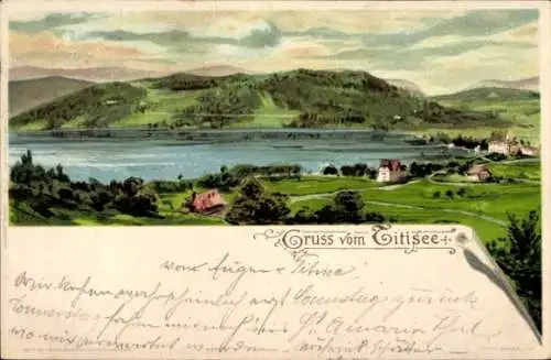 Künstler Litho Titisee Neustadt im Breisgau Hochschwarzwald, Blick zum See