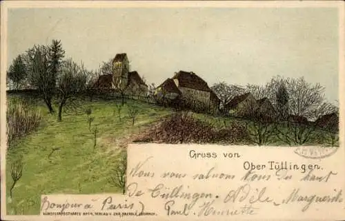 Künstler Ak Obertüllingen Tüllingen Lörrach in Baden, Ortspartie