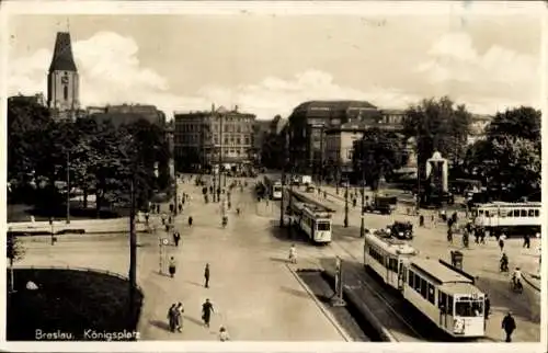 Ak Breslau Wrocław in Schlesien, Königsplatz, Straßenbahnen