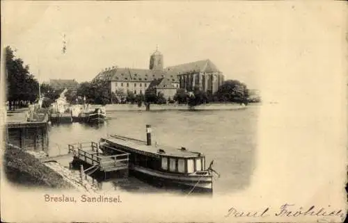 Ak Breslau Wrocław in Schlesien, Sandinsel, Fähre