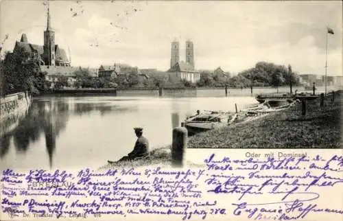 Ak Wrocław Breslau Schlesien, Oderpartie, Dominsel