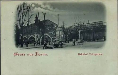 Mondschein Ak Berlin Tiergarten, Bahnhof