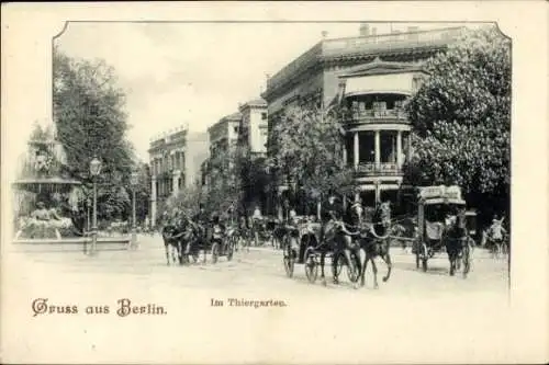 Ak Berlin Tiergarten, Straßenpartie, Kutsche