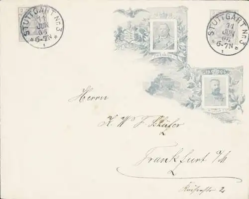 Ganzsachen Briefumschlag Stuttgart in Baden Württemberg, Friedrich I, Wilhelm II
