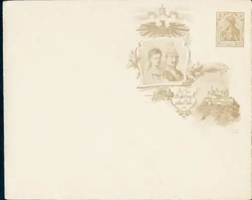 Ganzsachen Briefumschlag Burg Hohenzollern, Kaiser Wilhelm II., Kaiserin Auguste Viktoria