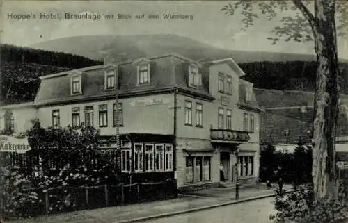 Ak Braunlage Harz, Hoppes Hotel, Blick auf den Wurmberg