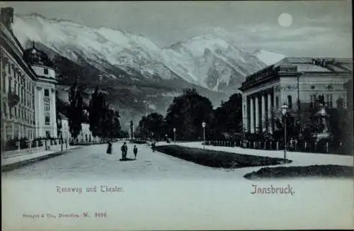 Mondschein Ak Innsbruck in Tirol, Rennweg, Theater