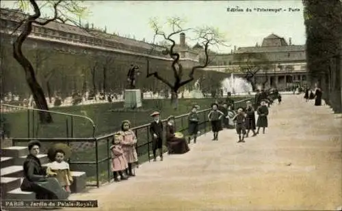 Ak Paris, Jardin du Palais Royal, Gartenanlage, Wasserfontäne, Kinder