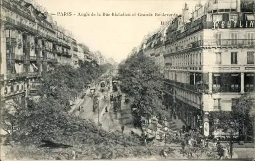 Ak Paris I Louvre, Rue Richelieu, Grands Boulevards