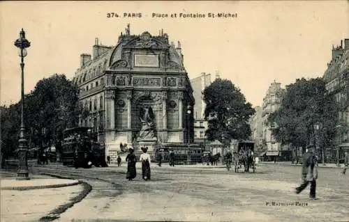 Ak Paris V, Place und Fontaine Saint Michel