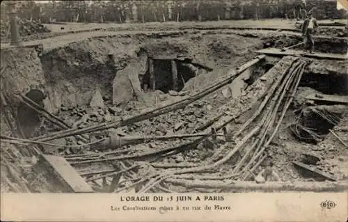 Ak Paris VIIIe Élysée, Sturm vom 15. Juni, Rohre freigelegt in der Rue du Havre