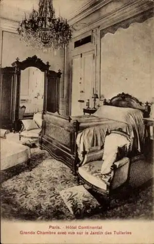 Ak Paris VIIIe Élysée, Hotel Continental, großes Zimmer mit Blick auf den Jardin des Tulleries