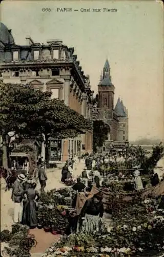 Ak Paris VIIIe Élysée, Quai aux fleurs, Uhrturm