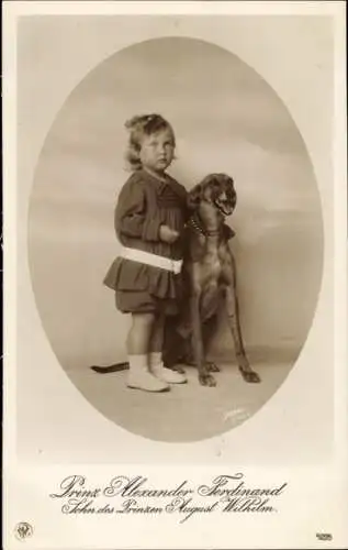 Ak Prinz Alexander Ferdinand von Preußen, Portrait mit Hund