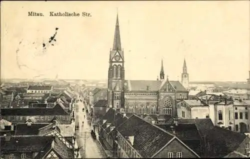 Ak Jelgava Mitau Lettland, Katholische Straße, Kirche