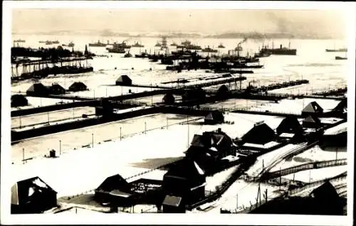 Foto Ak Holtenau Kiel, Holtenauer Schleusen im Winter 1928/1929